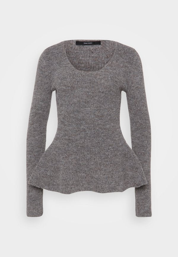 Vero Moda Tall VMDESMA U NECK PEPLUM - Jumper - medium grey melange