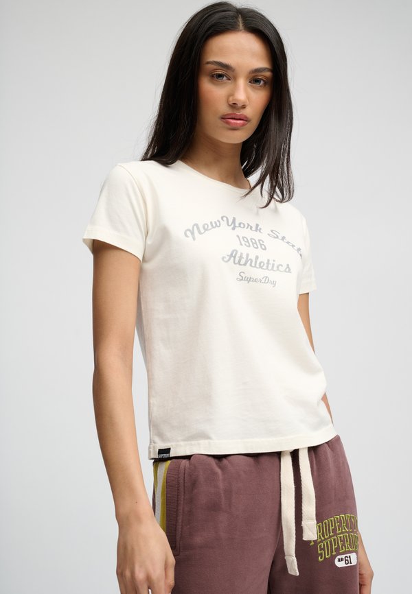 Superdry & Co ATHLETIC ESSENTIALS GRAPHIC  - Print T-shirt - desert bone off white