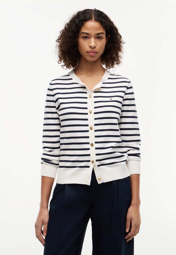 Tommy Hilfiger CO JERSEY FINE GG C-NK LS CARDI - CO JERSEY FINE GG - Cardigan - ivory petal/dark night navy
