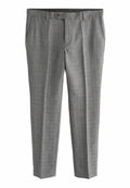 Grau gemusterte Hose mit taillierter Passform. Aus strukturiertem Stoff gefertigt, mit einem Knopfverschluss und seitlichen Taschen.