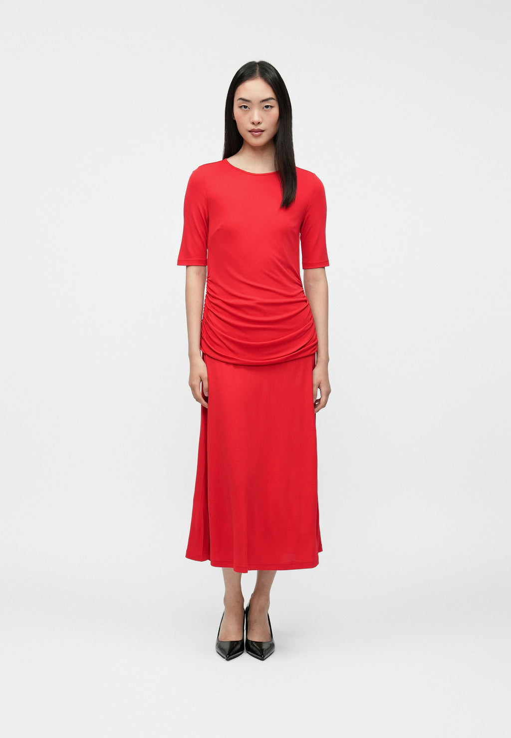 FESTIVE CREPE SLIM GATHERED MIDI DRESS Media 3