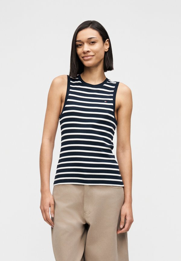 Tommy Hilfiger SLIM CREW NECK TANK TOP - Top - bretone dark night / ecru