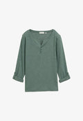 TOM TAILOR STRIPE HENLEY - Long sleeved top - off white green small stripe