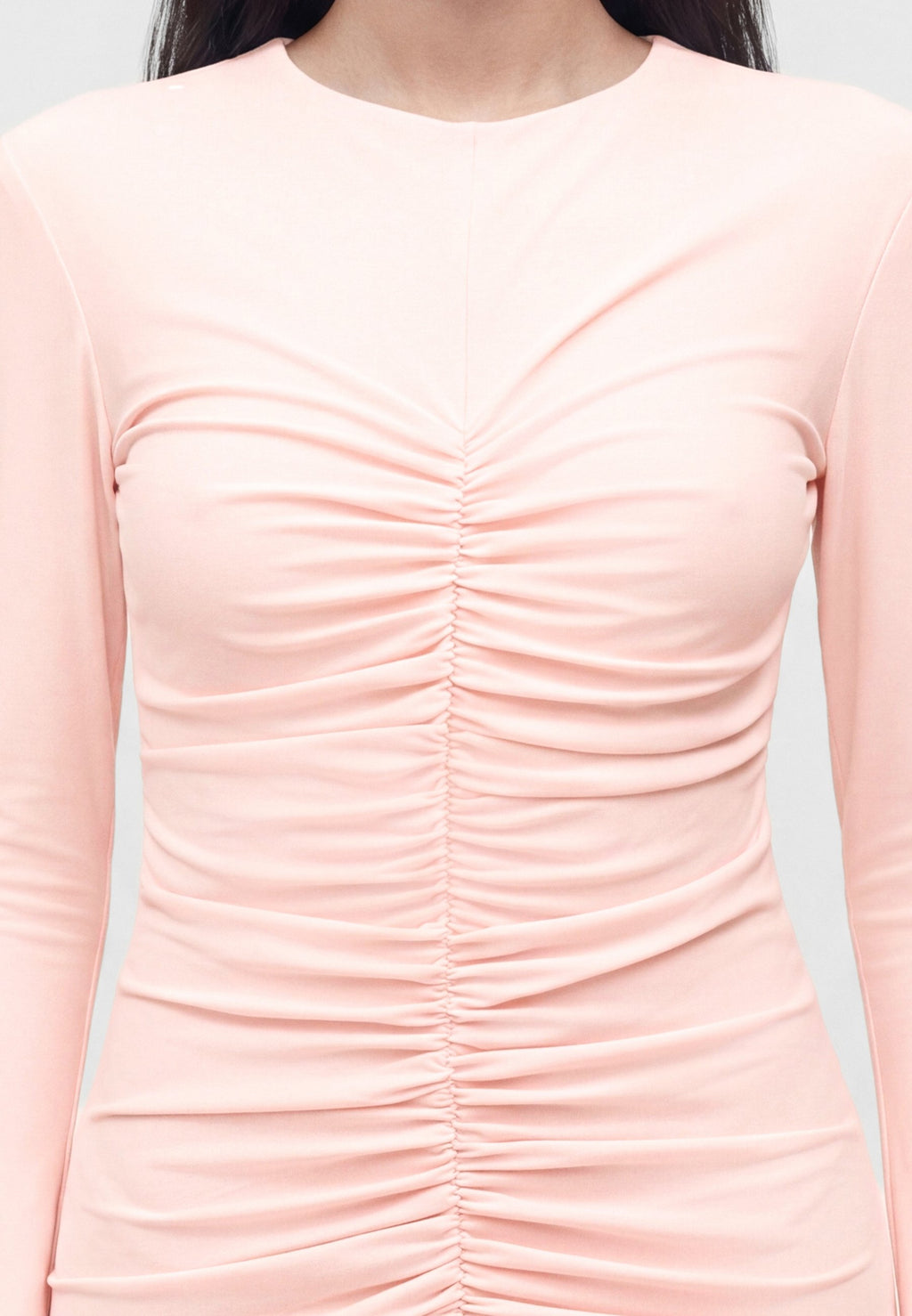 Norma Kamali LONG SLEEVE V NECK SHIRRED FRONT FISHTAIL GOWN