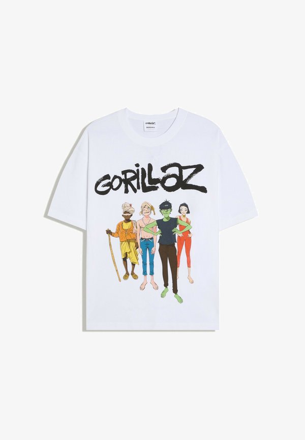 Bershka RELAXED FIT GORILLAZ PRINT T-SHIRT - Print T-shirt - white