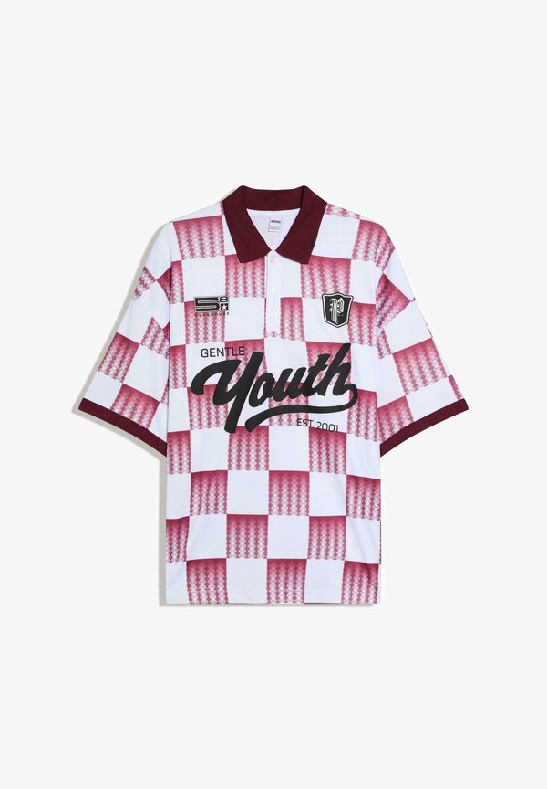 Bershka AOP GRID FOOTBALL POLO TSHIRT - Polo shirt - mottled light red