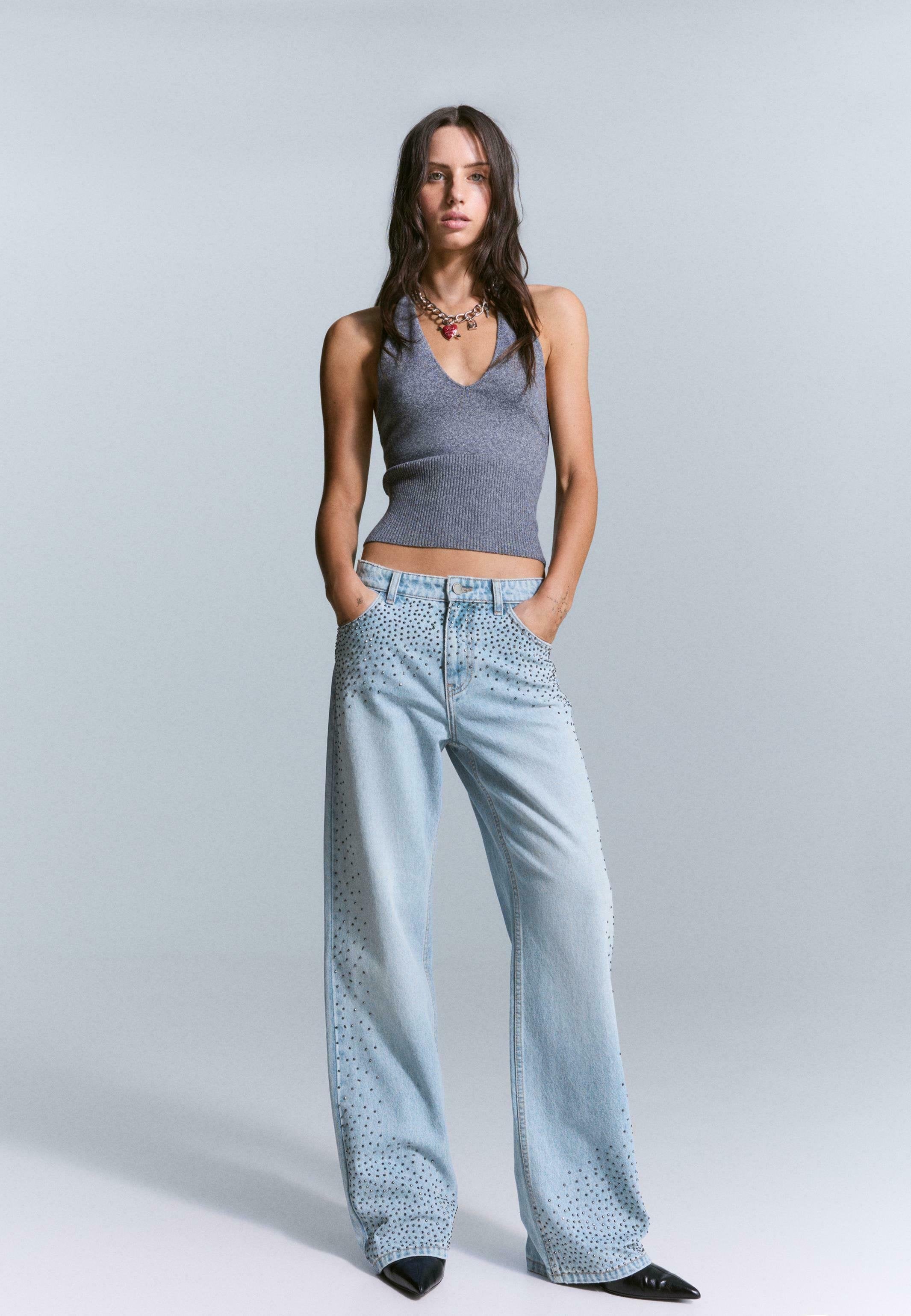 Bershka WIDE- WITH RHINESTONES