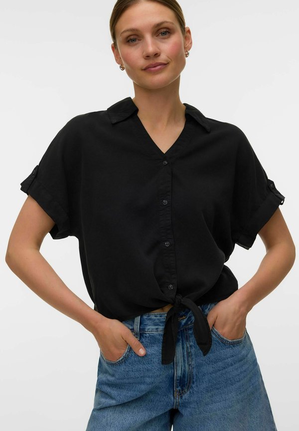 Vero Moda Denim VMFLEUR - Button-down blouse - black denim