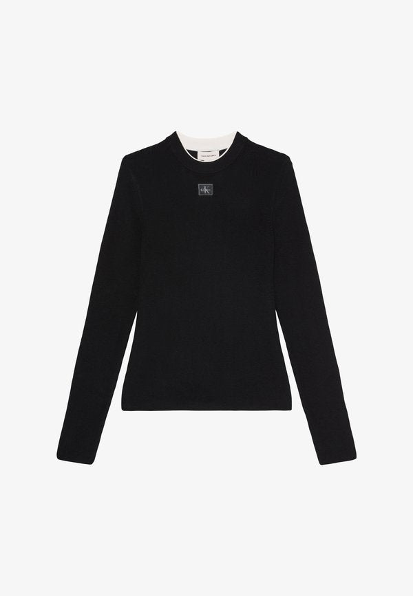 Calvin Klein Jeans LABEL CREW NECK - Jumper - black