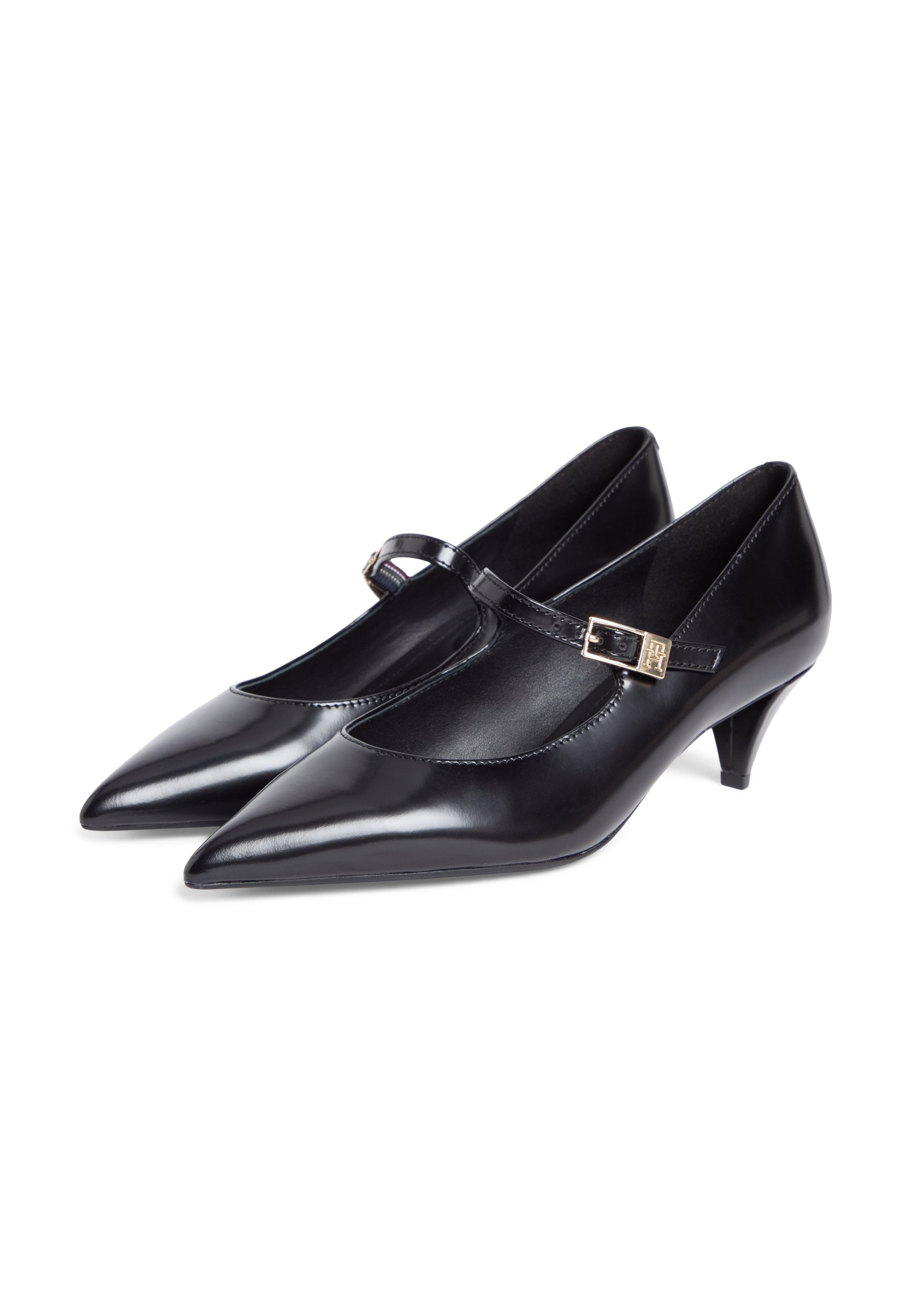 SHINY LEATHER BUCKLE POINTED TOE HEELS Media 2