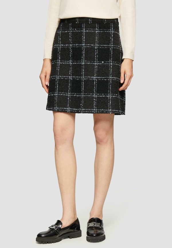 s.Oliver MIT PEPITA MUSTER - A-line skirt - schwarz