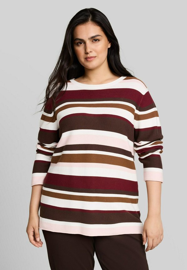 TOM TAILOR Jumper - camel brown red stripe