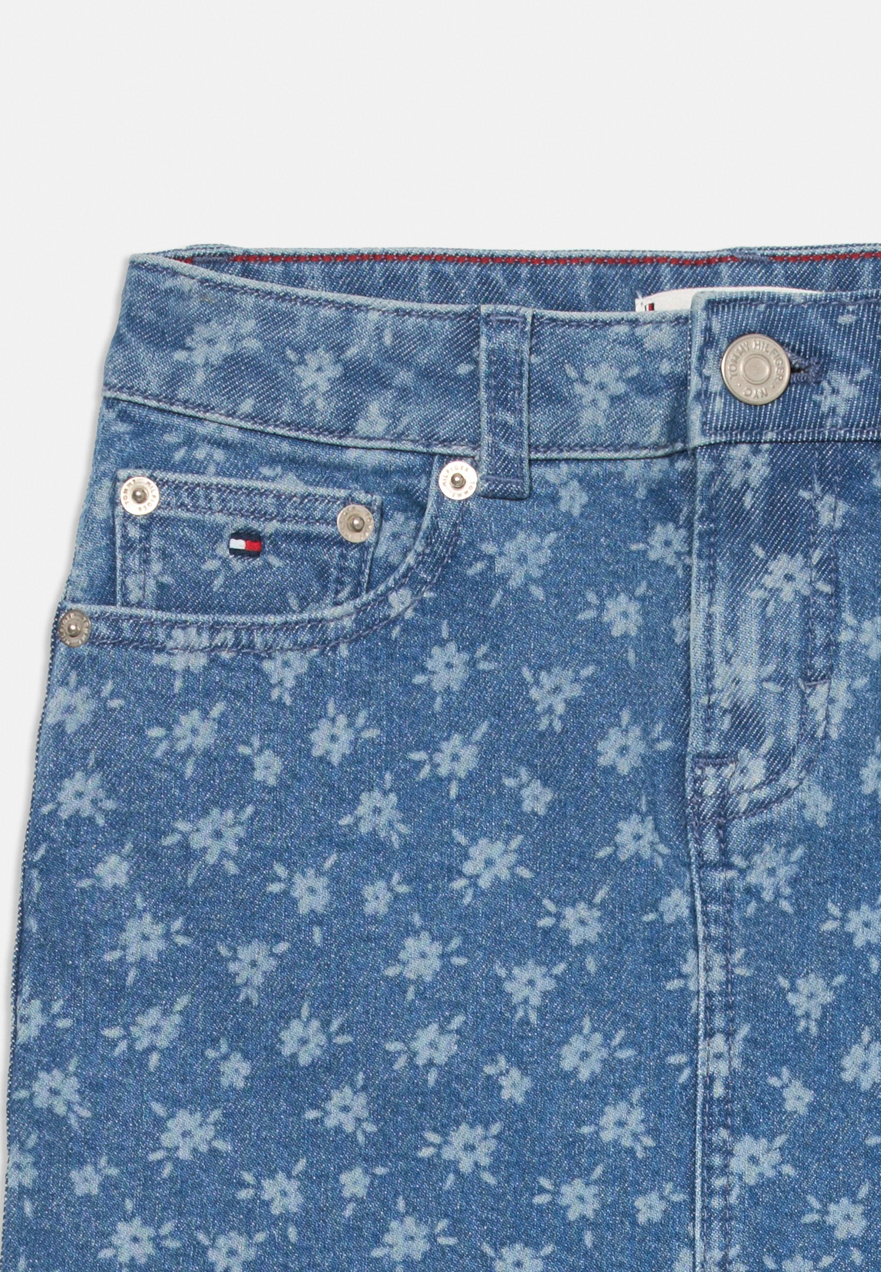FLORAL PRINT FLAG EMBROIDERY DENIM SKIRT Media 3