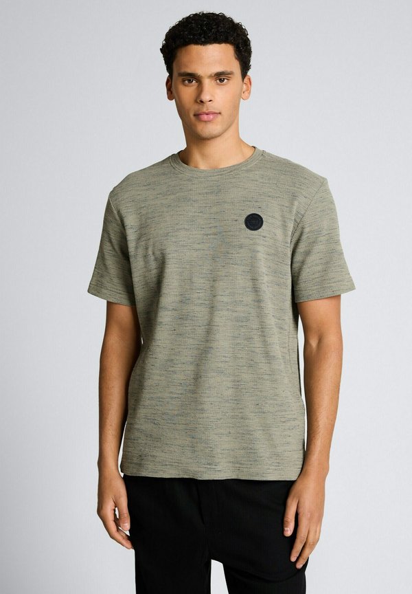 TOM TAILOR MIT WAFFELSTRUKTUR - Basic T-shirt - olive grey waffle inject
