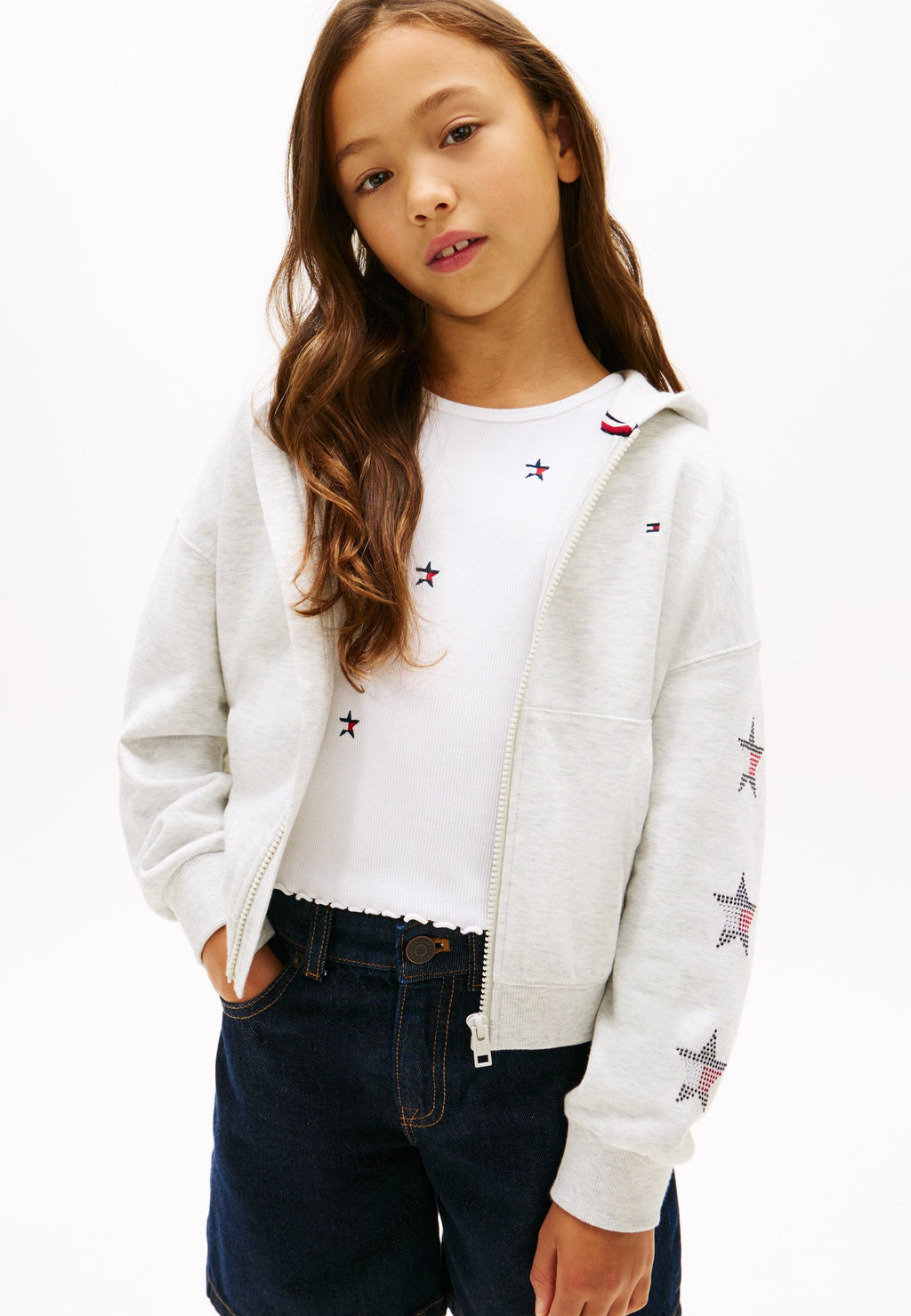 DIAMANTÉ STAR BACK LOGO ZIP-THRU HOODY Media 3