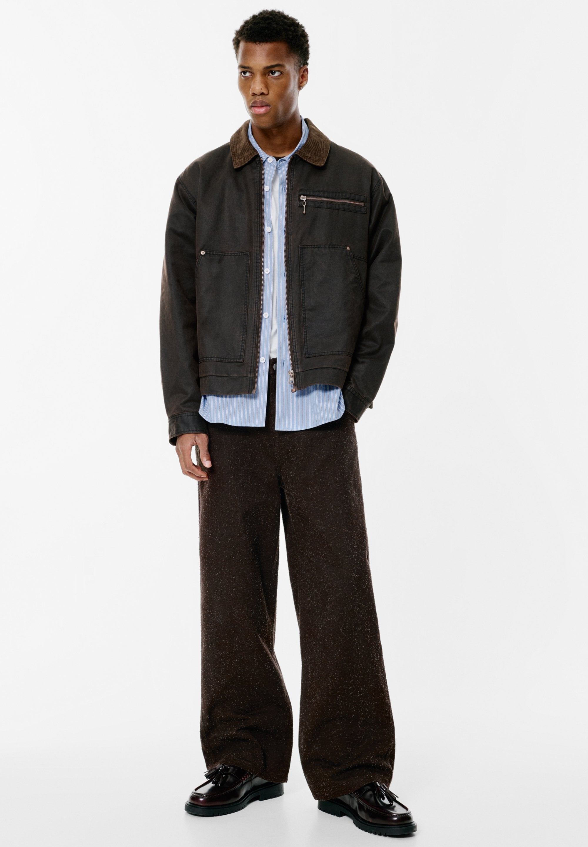 PULL&BEAR TEXTURED STRAIGHT-LEG