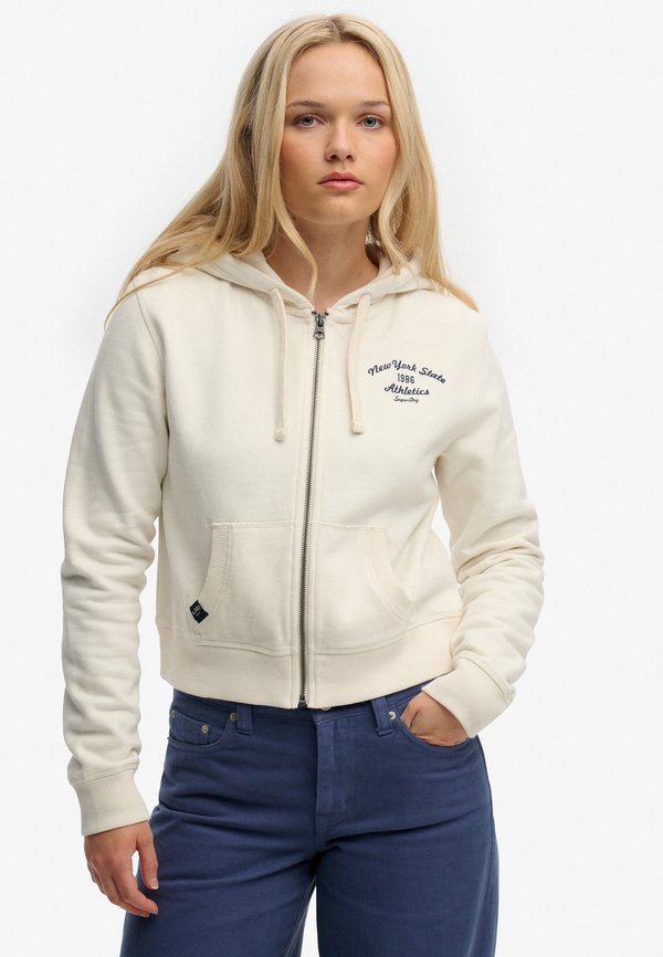 Superdry & Co SUPERDRY ATHLETIC ESSENTIALS CROPPED ZIP HOODIE.. - Zip-up sweatshirt - desert bone off white