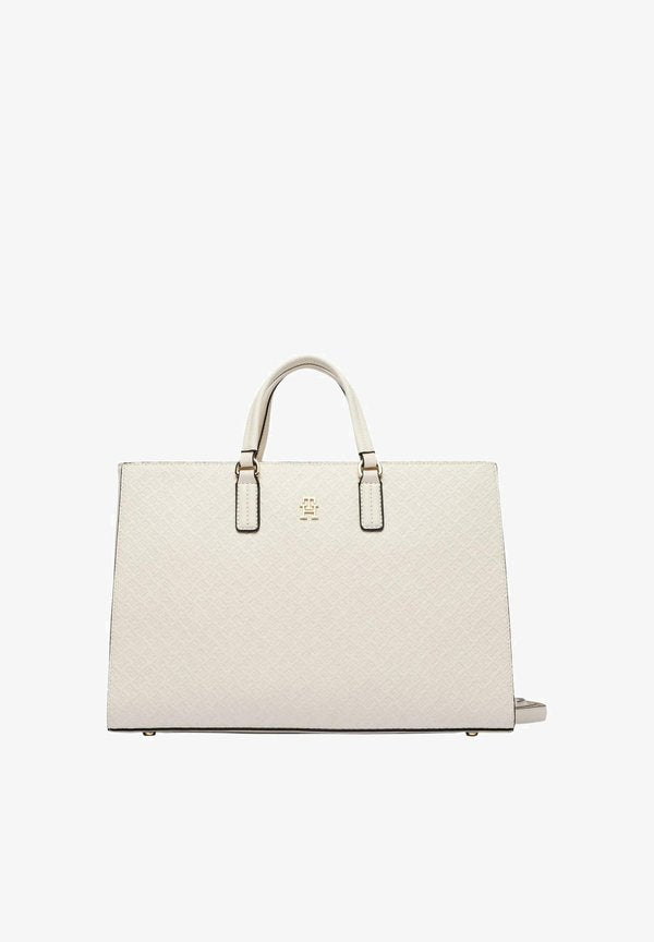 Tommy Hilfiger TH DAILY SATCHEL MONO AW0AW18418 - Handbag - cream