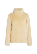 Fleece-Rollkragenpullover in hellgelb. Weiche, plüschige Textur mit langen Ärmeln und hohem Kragen, entspannte Passform. Keine Verschlüsse.