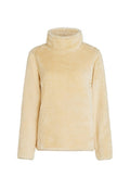 Fleece-Rollkragenpullover in hellgelb. Weiche, plüschige Textur mit langen Ärmeln und hohem Kragen, entspannte Passform. Keine Verschlüsse.