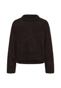 Dunkelbrauner Wollpullover mit rundem Ausschnitt, verkürzter Silhouette und langen Ärmeln. Verfügt über ein strukturiertes Strickmuster.