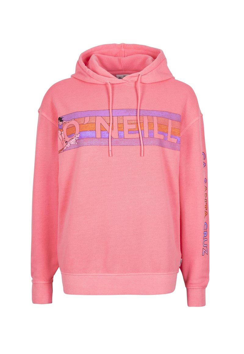 Rosa Hoodie aus Baumwollmischung, mit einem grafischen "O'Neill"-Logo und Sonnenuntergangsstreifen auf der Brust, sowie gerippten Bündchen und Saum.