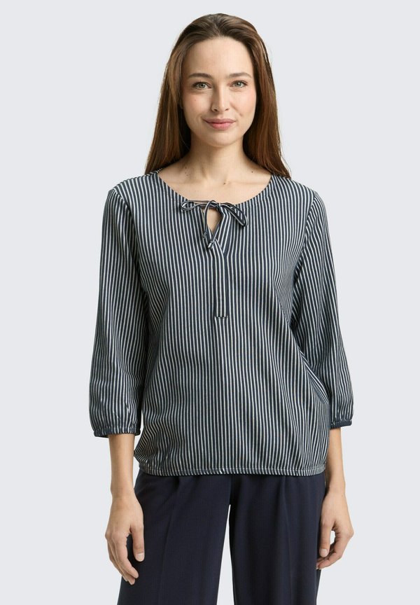 TOM TAILOR STRIPED WITH STRING - Blouse - navy blue/white thin stripe