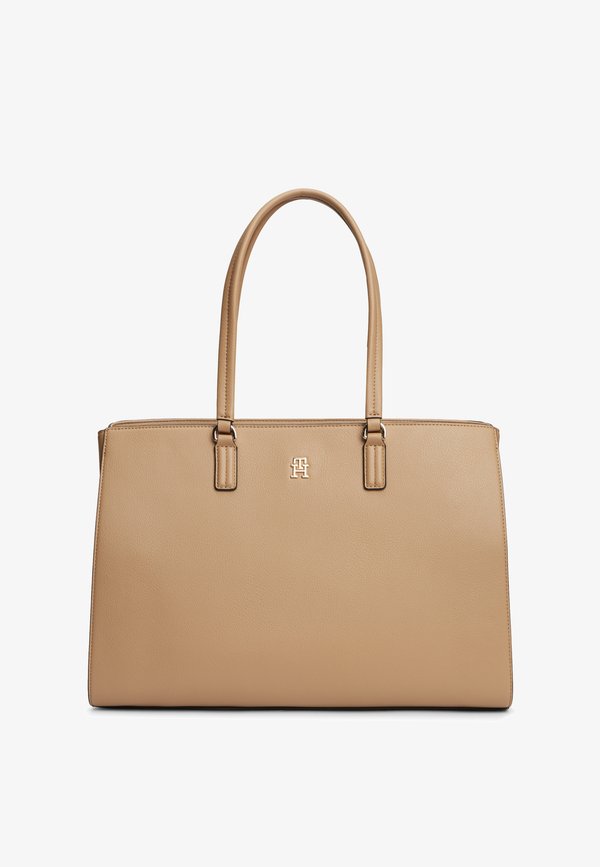 Tommy Hilfiger TH MONOGRAM PEBBLE GRAIN TOTE BAG - Handbag - beige