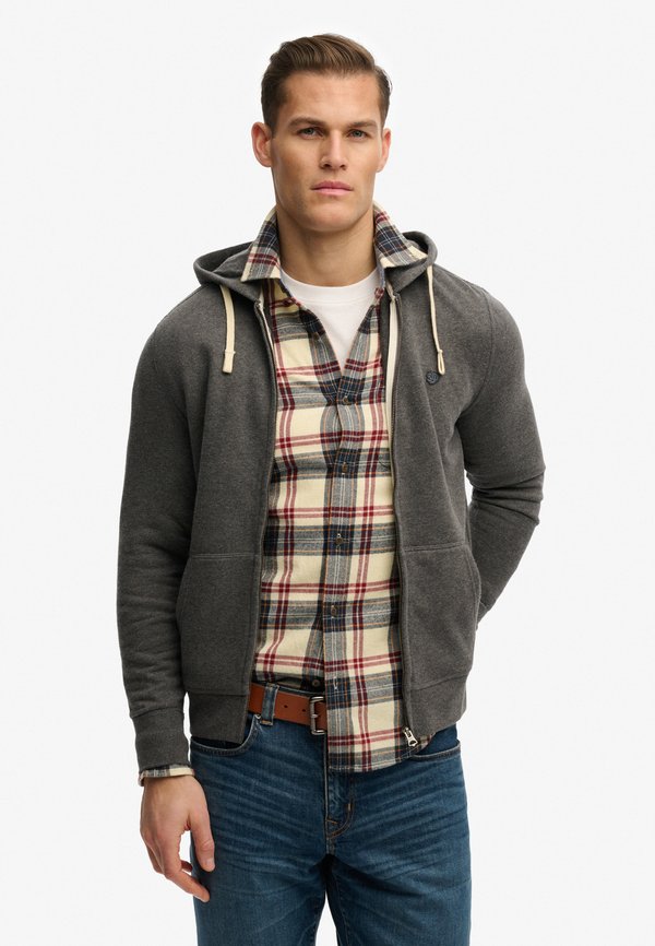 Superdry & Co MONOGRAM EMBROIDERED HOODIE - Zip-up sweatshirt - light charcoal marl