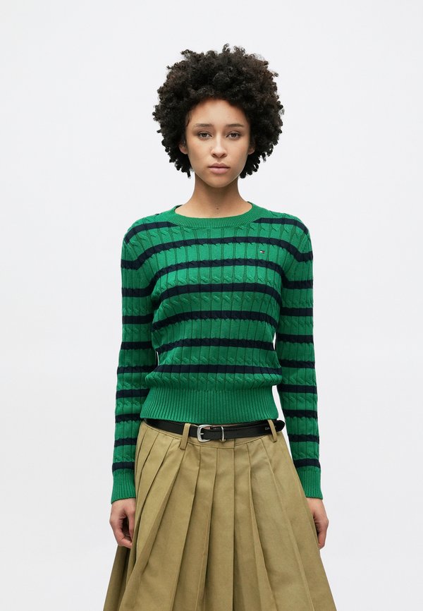 Tommy Hilfiger CABLE KNIT CREW NECK JUMPER - Jumper - nouveau green/navy breton