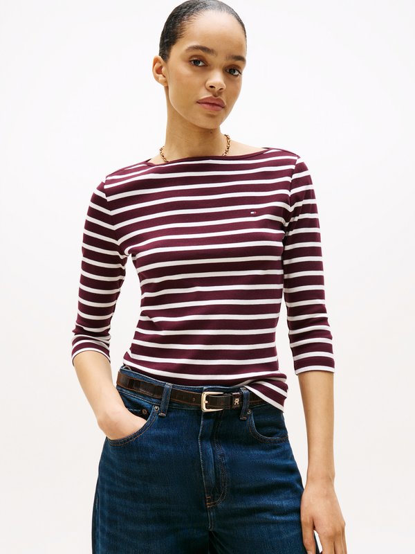Tommy Hilfiger SLIM FIT - Long sleeved top - deep burgundy/ecru