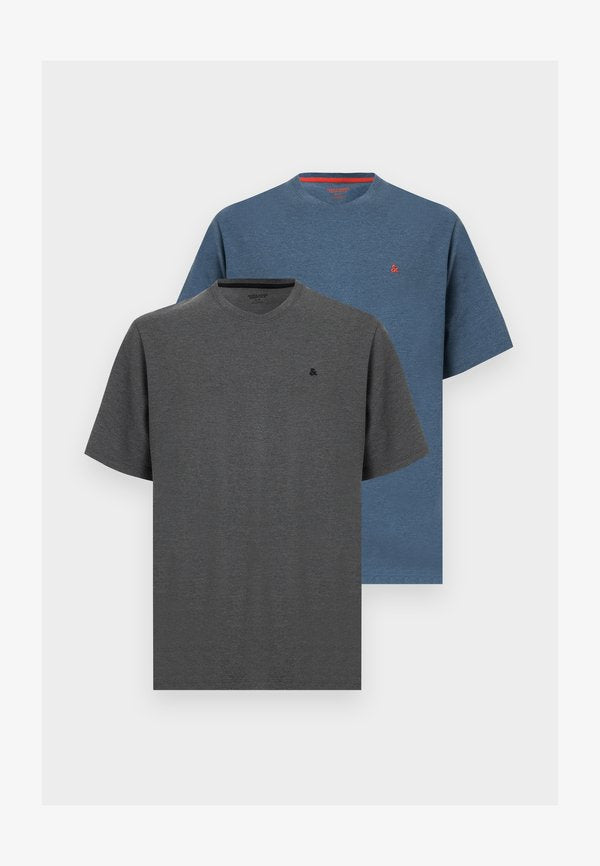 Jack & Jones JJEPAULOS TEE CREW NECK 2 PACK - Basic T-shirt - dark grey melange/denim blue