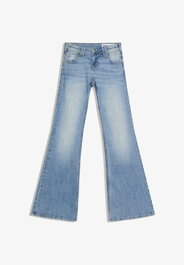 Bershka EMBROIDERED FLARED LOW-RISE - JEANS 01042335 - Flared Jeans - light blue