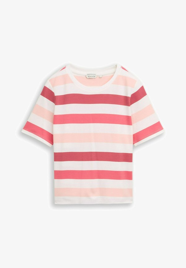 TOM TAILOR BOXY CREW NECK  - Print T-shirt - coral offwhite stripe