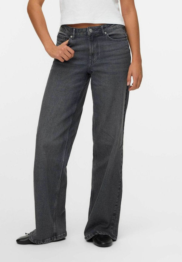 Vero Moda Wide-fit VMMIRA Mid rise Wide Fit - Wide Leg - medium grey denim