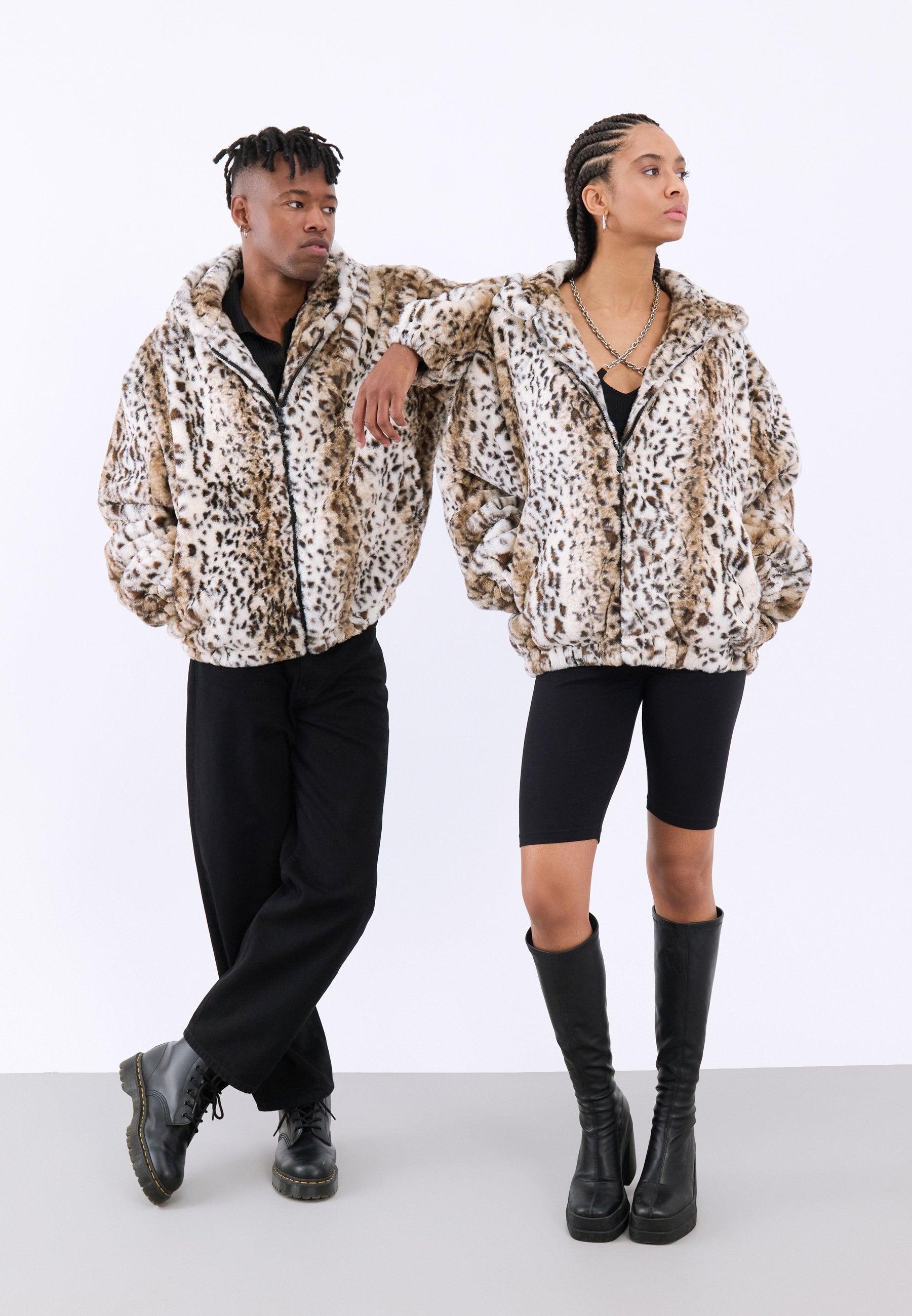 YOURTURN UNISEX OVERSIZED FIT FAUX FUR HOODED JACKET