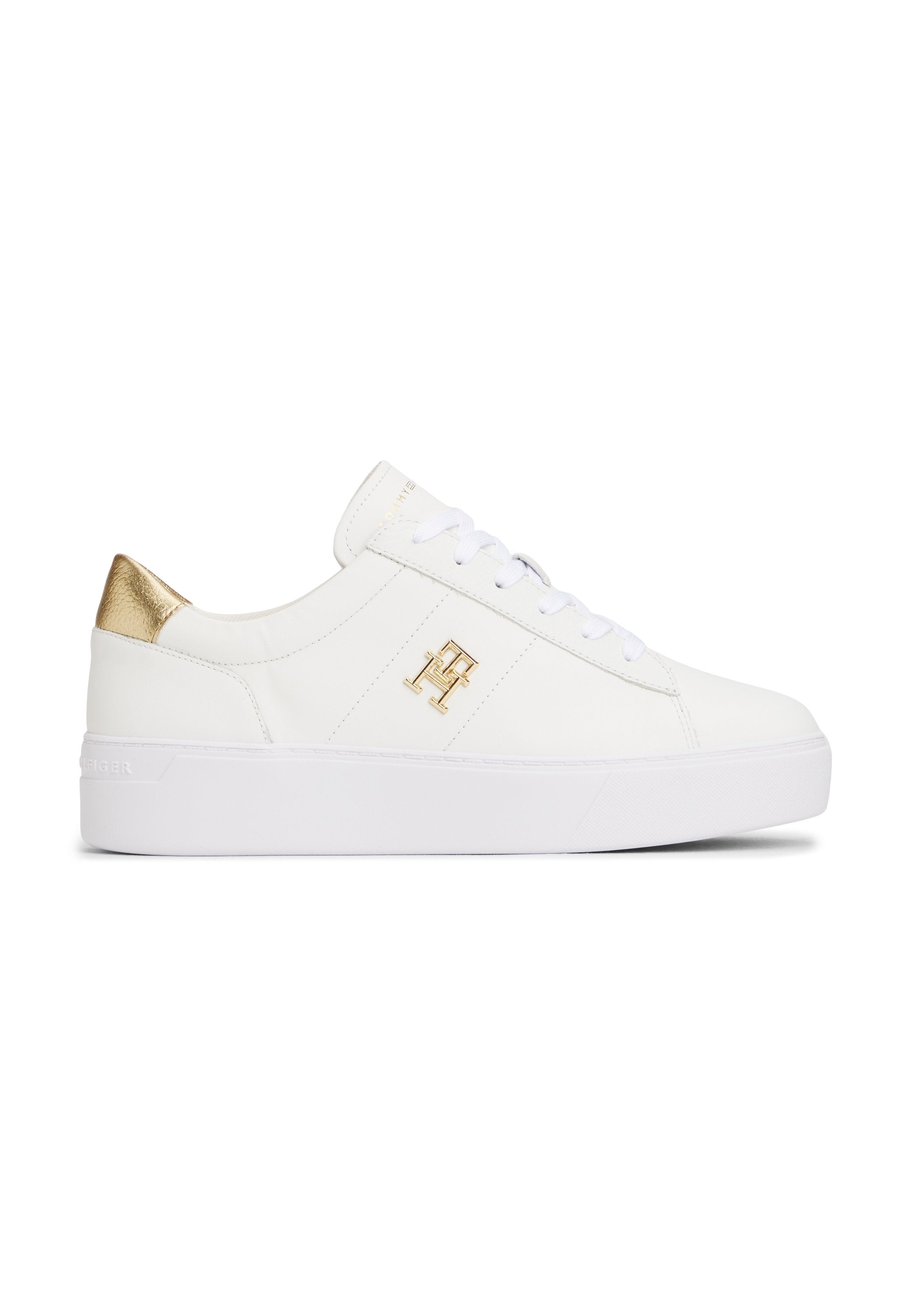 METALLIC HEEL LEATHER PLATFORM COURT TRAINERS Media 4