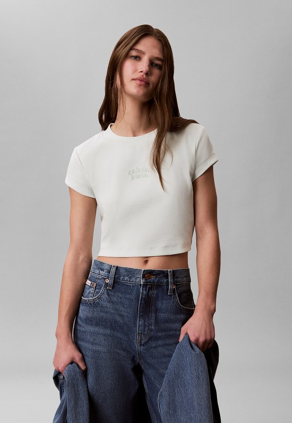 Calvin Klein Jeans CALVIN KLEIN JEANS SLIM CROPPED LOGO T-SHIRT - Print T-shirt - phantom green