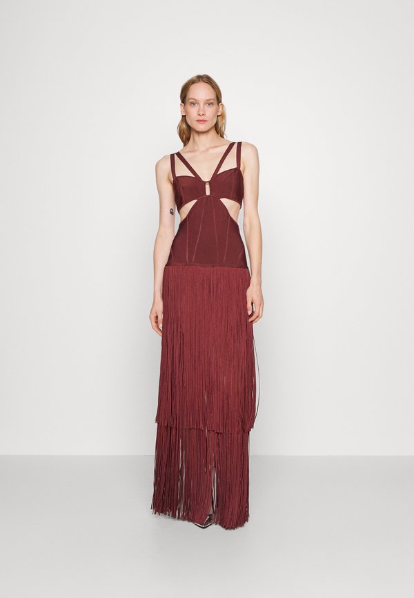 Hervé Léger STRAPPY FRINGE GOWN CUT OUT