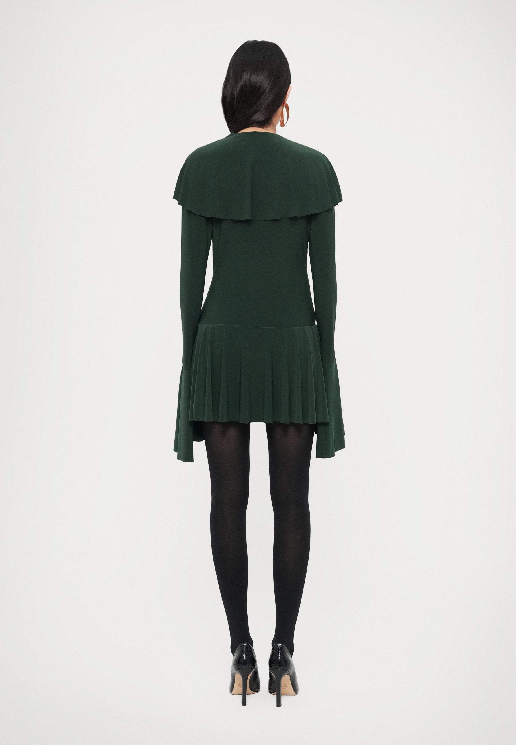 Norma Kamali LONG SLEEVE DEEP V RUFFLE DRESS