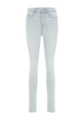 Helle blaue Skinny Jeans aus Denim, mit hoher Taille, traditionellem Fünf-Taschen-Design und dezenten Steppnähten.