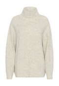 Hellgrauer Rollkragenpullover aus weichem Strickmaterial. Bietet eine lockere Passform, raglanähnliche Schultern und gerippte Bündchen.