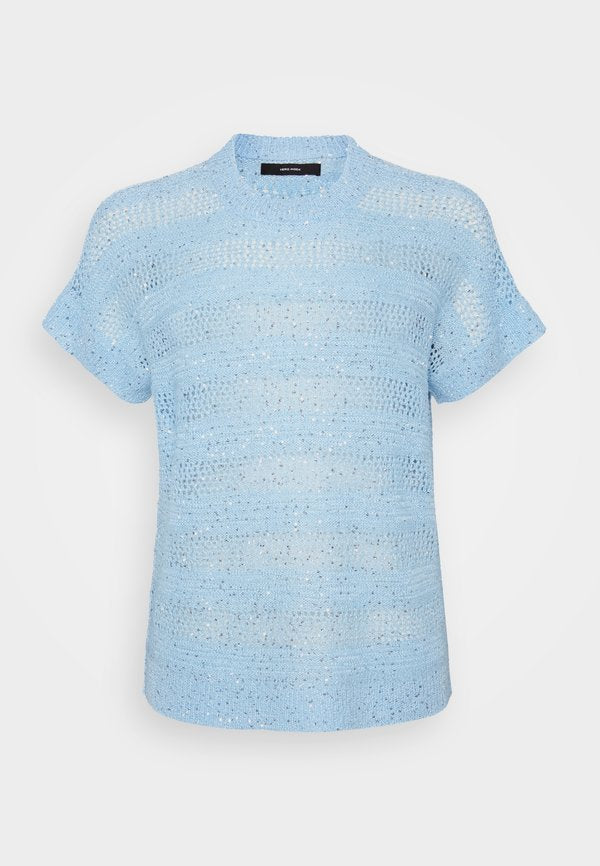 Vero Moda Curve Knitted VMCLEILANI Knitted - Print T-shirt - airy blue/silver