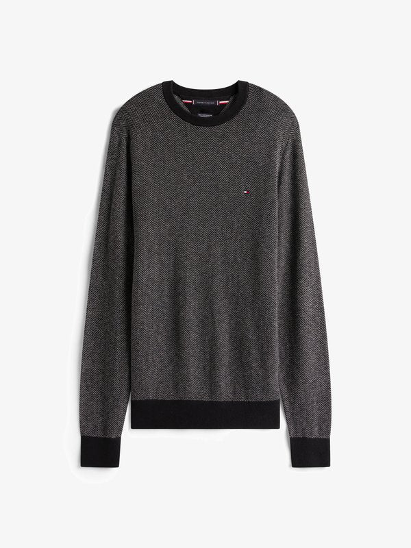 Tommy Hilfiger PIMA HERRINGBONE CREW - Jumper - black/medium grey