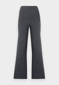 Dunkelgraue, hoch taillierte, weit geschnittene Strickhose mit glatter Textur, vor weißem Hintergrund dargestellt.