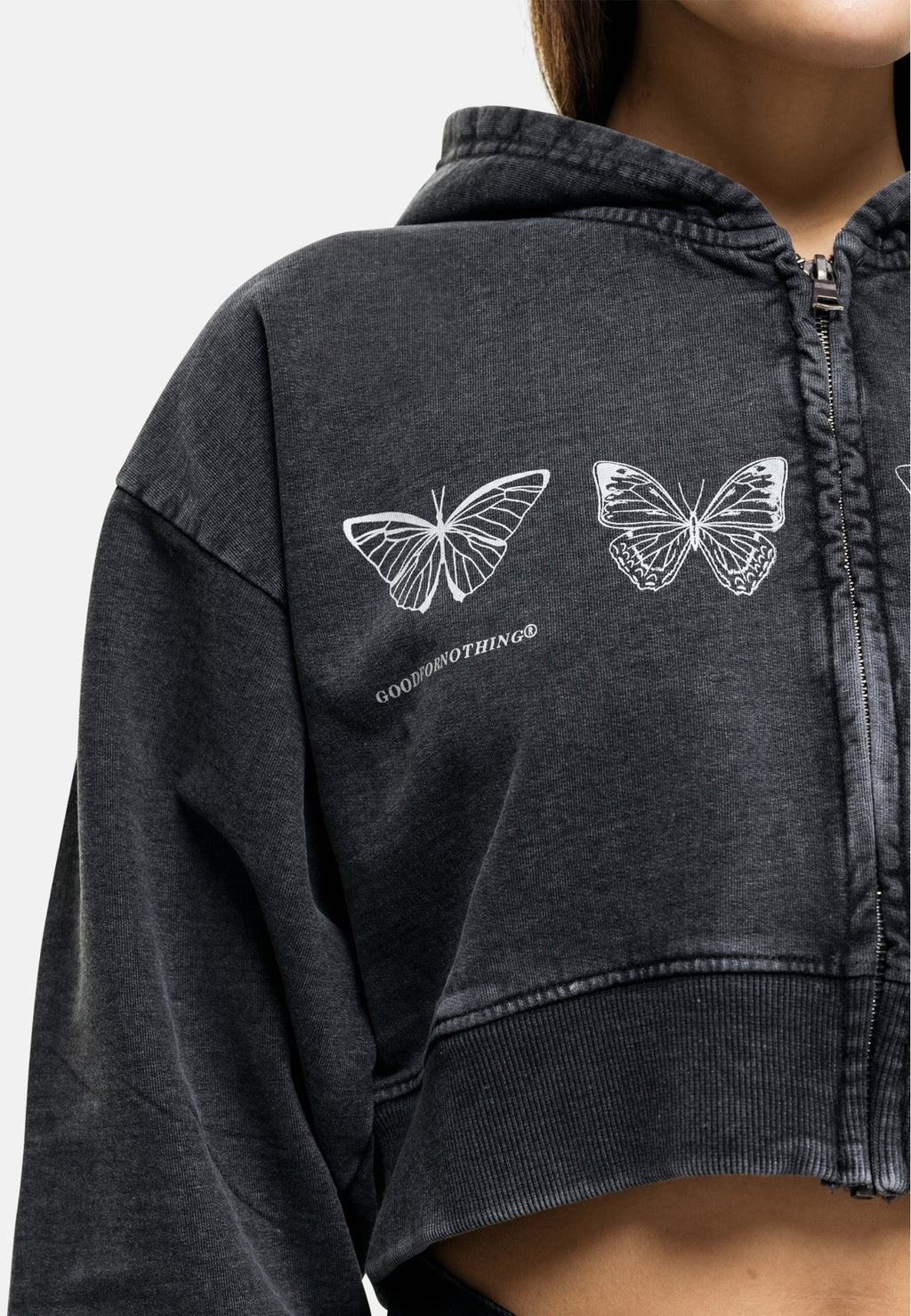 Good For Nothing METAMORPHOSIS BLACK WASH CROPPED HOODIE