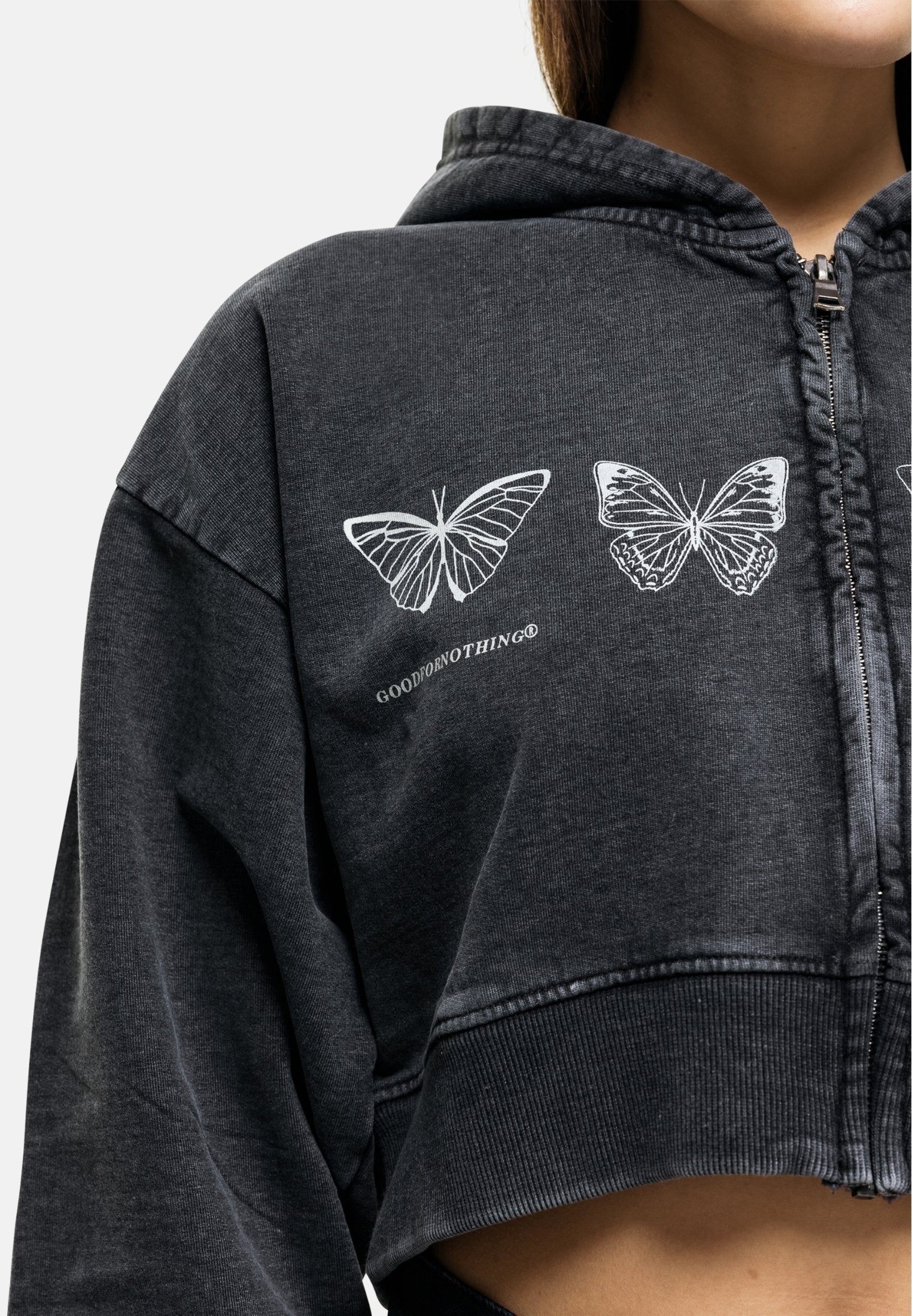 Good For Nothing METAMORPHOSIS BLACK WASH CROPPED HOODIE