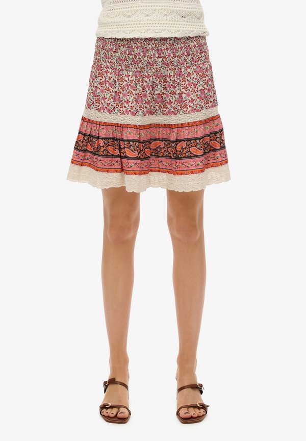 Superdry & Co PATCHWORK - Mini skirt - floral sister pink