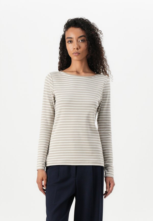 TOM TAILOR STRIPED BOAT NECK - Long sleeved top - taupe/offwhite
