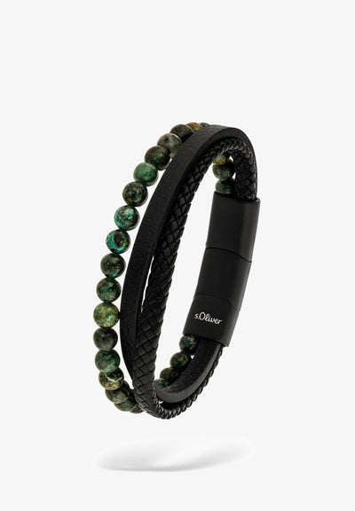 s.Oliver LEATHER BEADS - Bracelet - grün